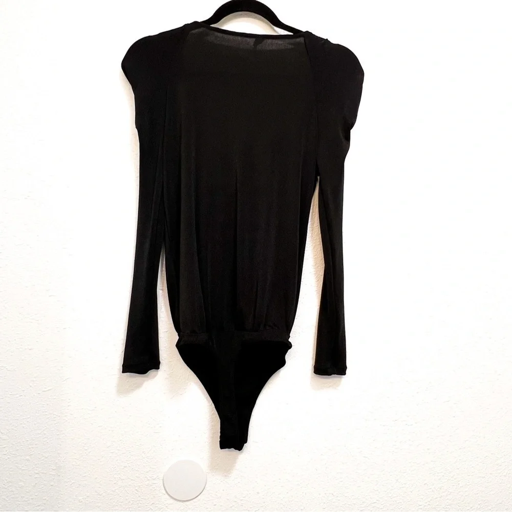Free People black bodysuit Intimately long sleeve drape neckline bodysuit Size S